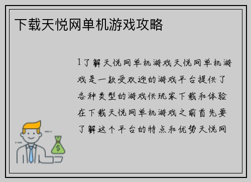 下载天悦网单机游戏攻略